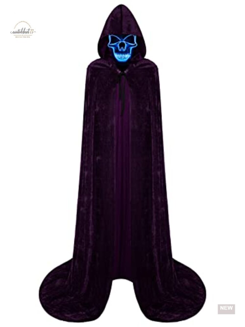 Halloween Cape with Hood & LED Light-Up Skull Mask Cosplay Costume Unisex Adult